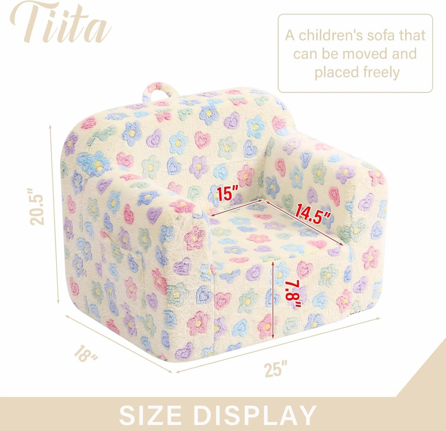 Tiita Kids Sofa, Chirldren Couch with Carrying Handle & Side Pockets, Kids Foam Chair, Toddler Armrest Chair,Kids Read Sofa for Girl Or Boy, Flower