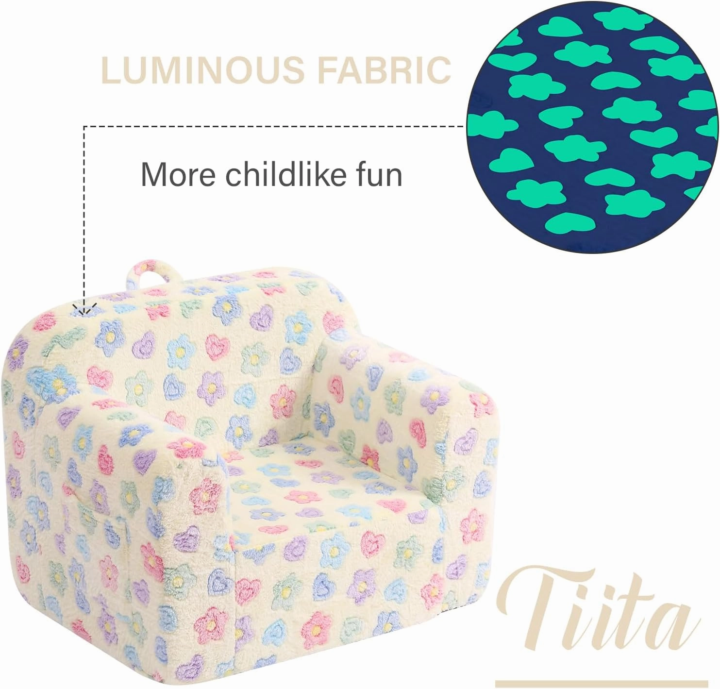 Tiita Kids Sofa, Chirldren Couch with Carrying Handle & Side Pockets, Kids Foam Chair, Toddler Armrest Chair,Kids Read Sofa for Girl Or Boy, Flower