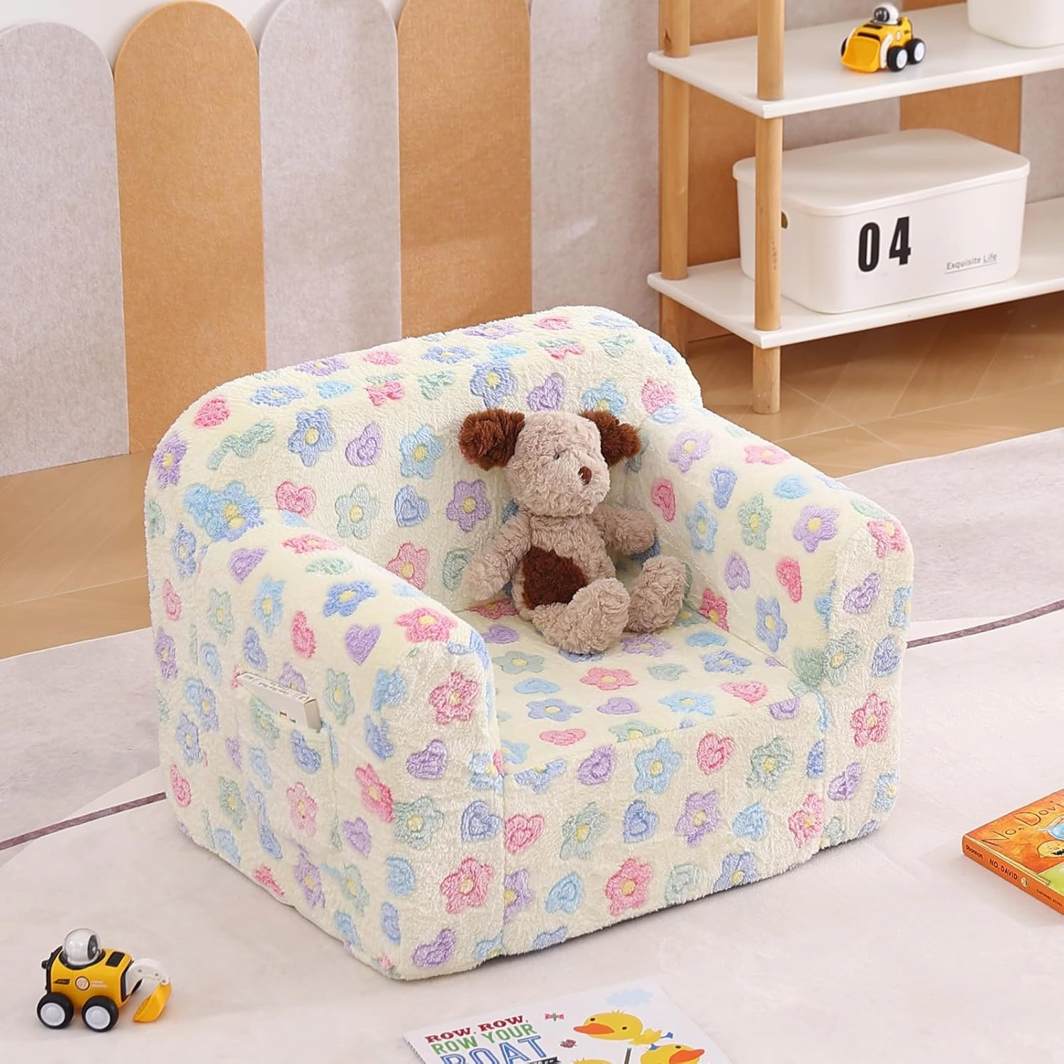 Tiita Kids Sofa, Chirldren Couch with Carrying Handle & Side Pockets, Kids Foam Chair, Toddler Armrest Chair,Kids Read Sofa for Girl Or Boy, Flower