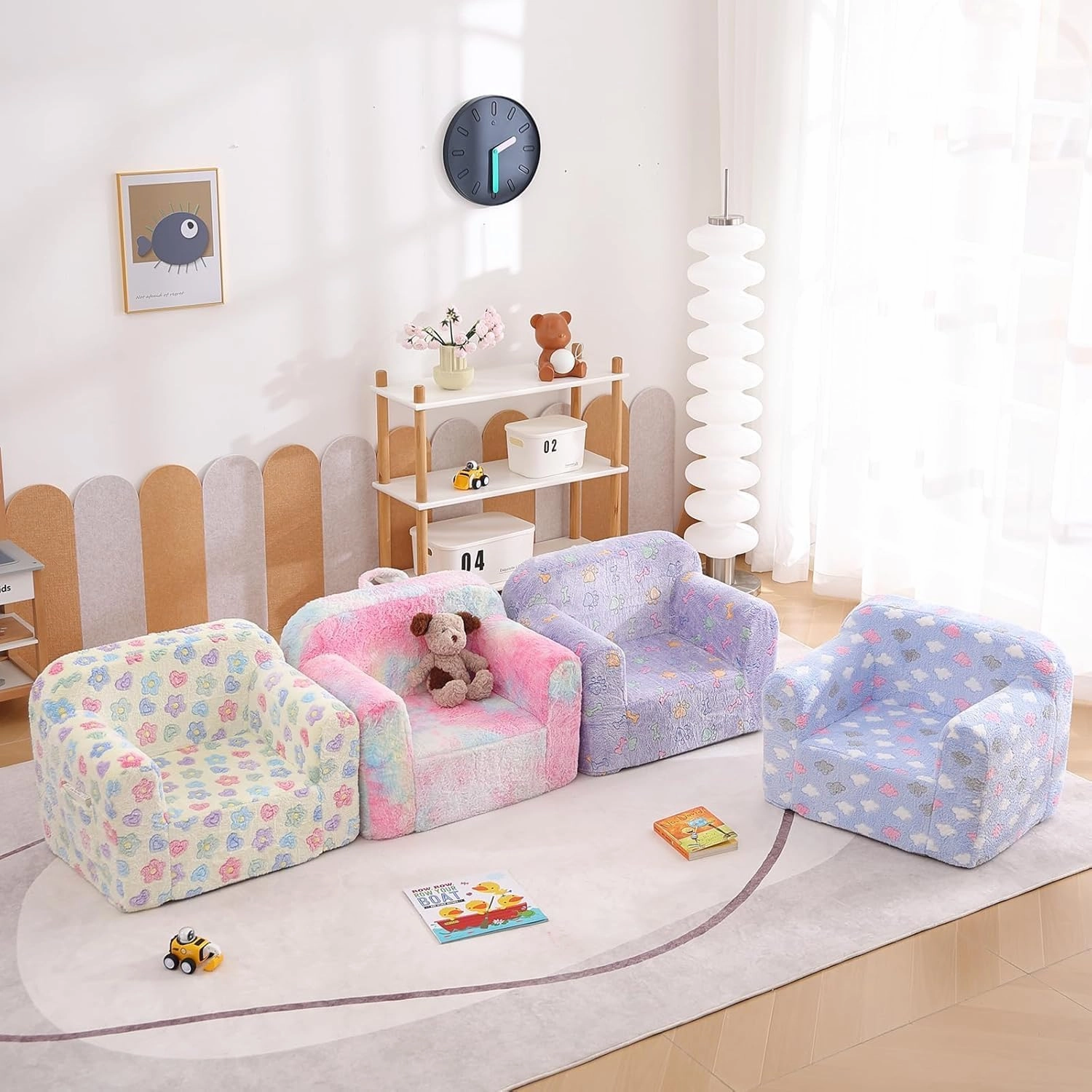 Tiita Kids Sofa, Chirldren Couch with Carrying Handle & Side Pockets, Kids Foam Chair, Toddler Armrest Chair,Kids Read Sofa for Girl Or Boy, Flower