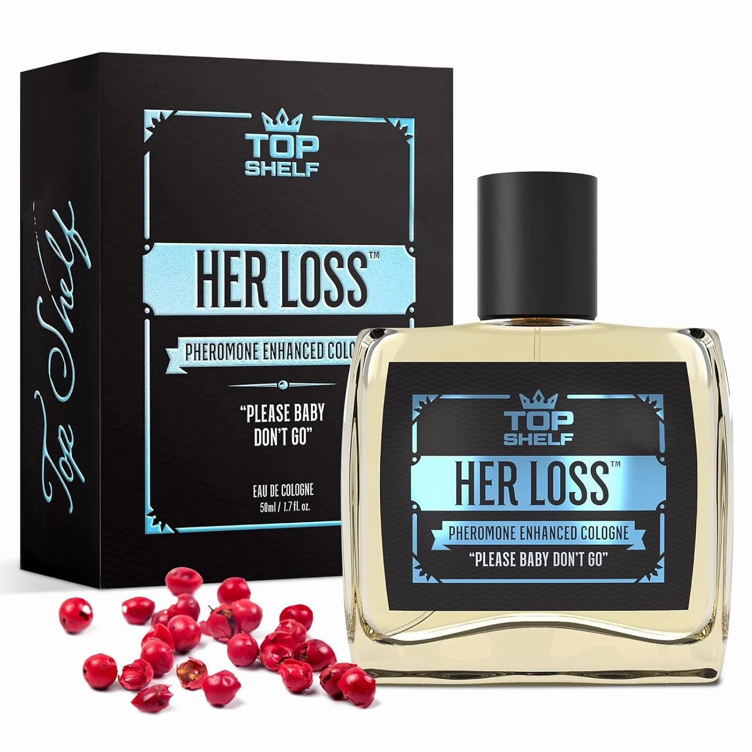 Top Shelf Her Loss Cologne for Men (Pheromone Enhanced) - 1.7 Fl Oz Long Lasting Herloss Perfume Para Hombre, Natural Herbal Scent - Awaken Raw Instinct, Her Loss Pheromone Cologne for Men Attract Her