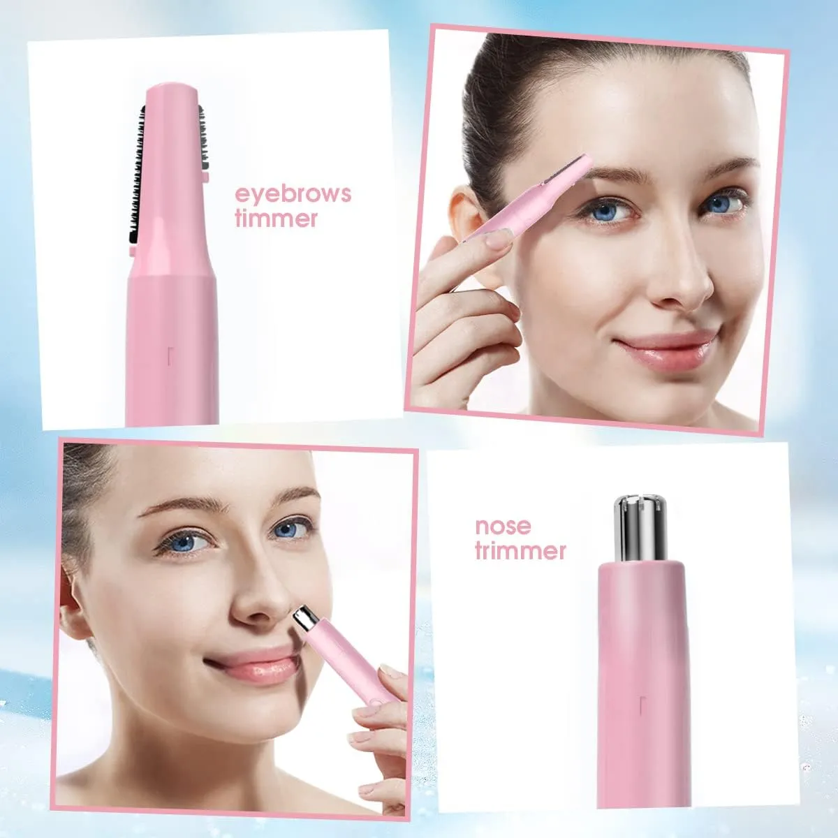 TOUCHBeauty Nose Hair & Eyebrow Trimmer for Women 2IN1 Facial Hair Removal Set for Nose, Chin, Upper-Lip, Peach-Fuzz Battery Operated Pink Color TB-1458