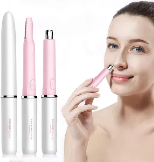 TOUCHBeauty Nose Hair & Eyebrow Trimmer for Women 2IN1 Facial Hair Removal Set for Nose, Chin, Upper-Lip, Peach-Fuzz Battery Operated Pink Color TB-1458