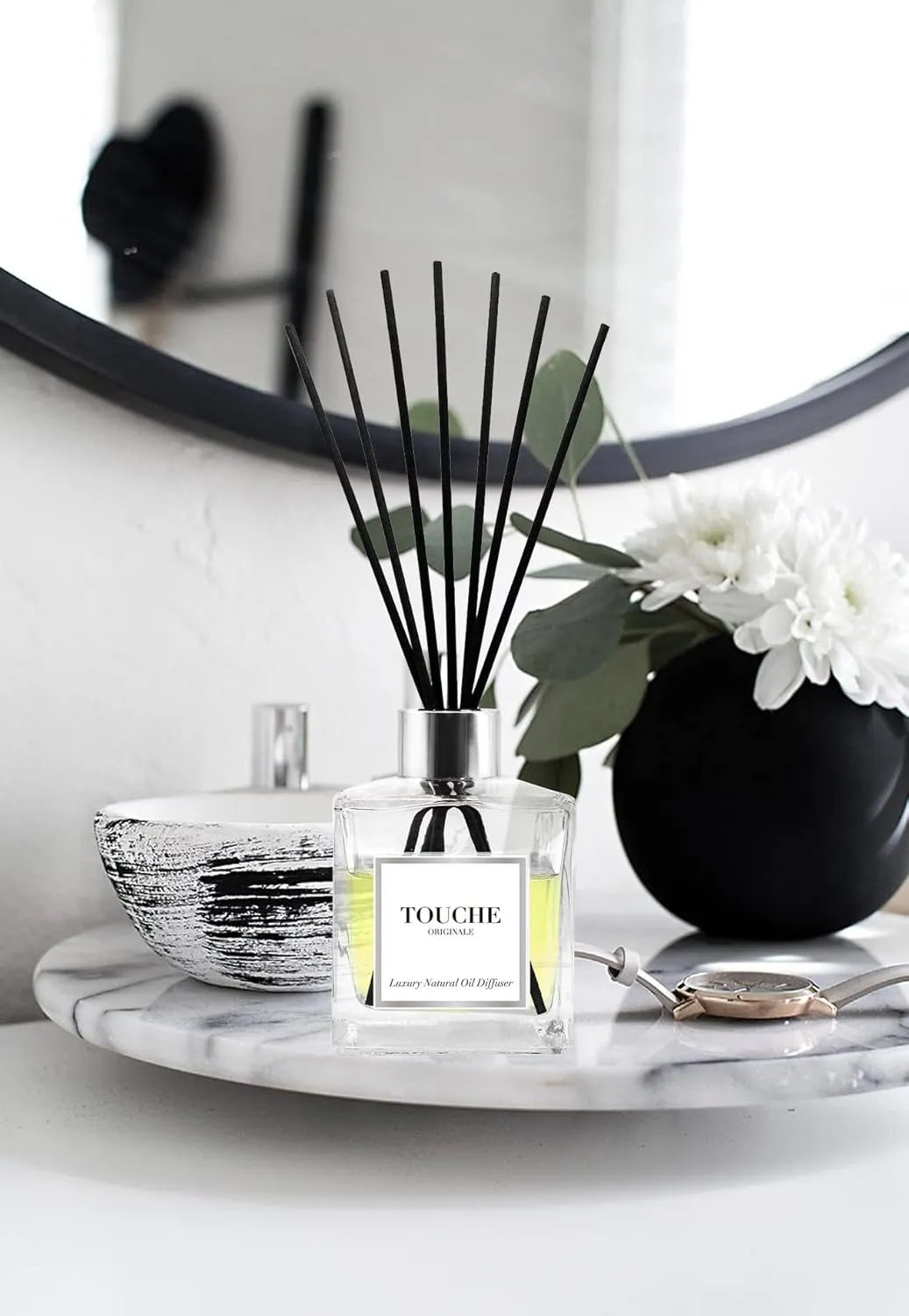 Touche Luxury Natural Reed Diffuser. Long Lasting Scented Home Fragrance. Natural Essential Oil Alcohol-Free. 4.75 OZ. Glass Bottle (Pink Champagne - Clear Bottle)