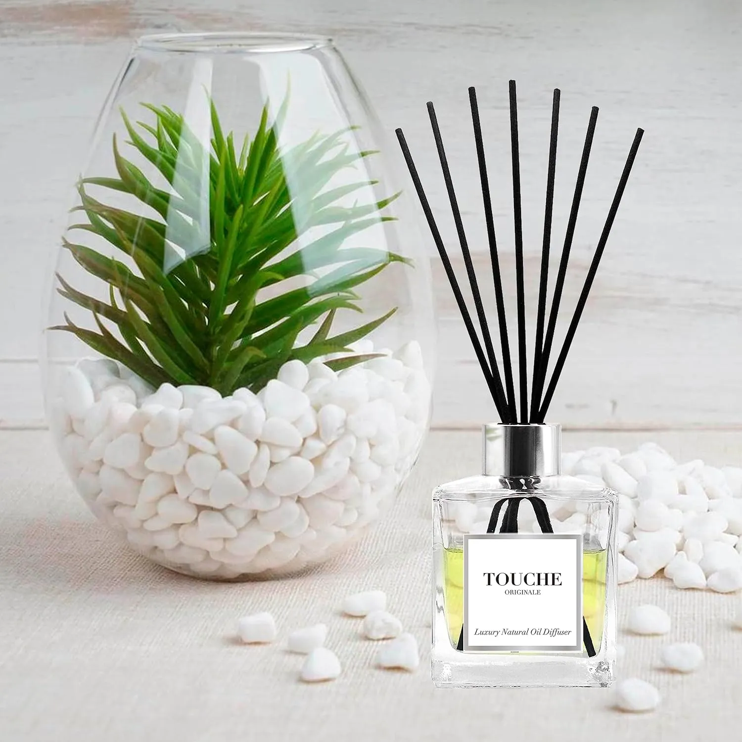 Touche Luxury Natural Reed Diffuser. Long Lasting Scented Home Fragrance. Natural Essential Oil Alcohol-Free. 4.75 OZ. Glass Bottle (Pink Champagne - Clear Bottle)