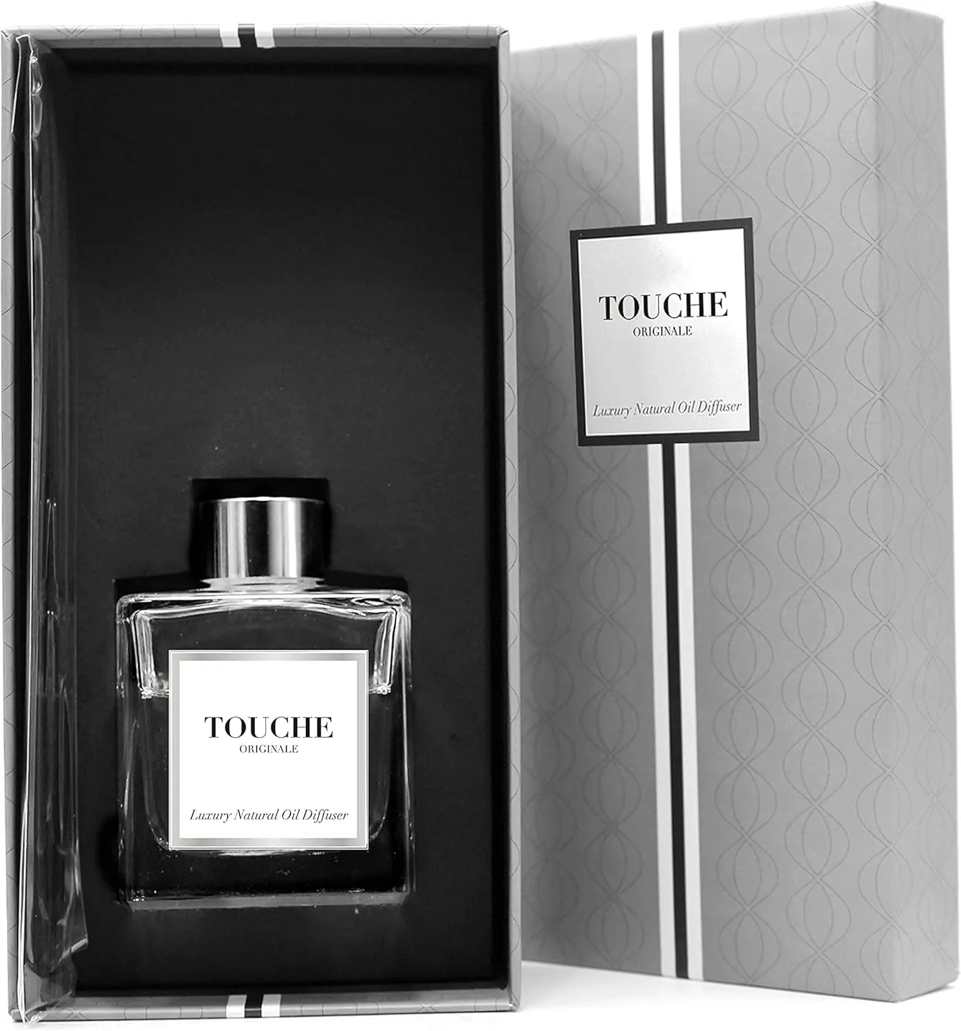Touche Luxury Natural Reed Diffuser. Long Lasting Scented Home Fragrance. Natural Essential Oil Alcohol-Free. 4.75 OZ. Glass Bottle (Pink Champagne - Clear Bottle)
