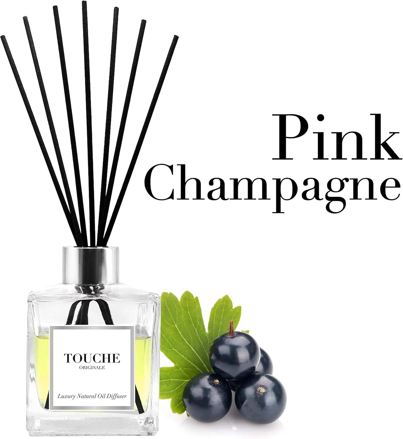 Touche Luxury Natural Reed Diffuser. Long Lasting Scented Home Fragrance. Natural Essential Oil Alcohol-Free. 4.75 OZ. Glass Bottle (Pink Champagne - Clear Bottle)