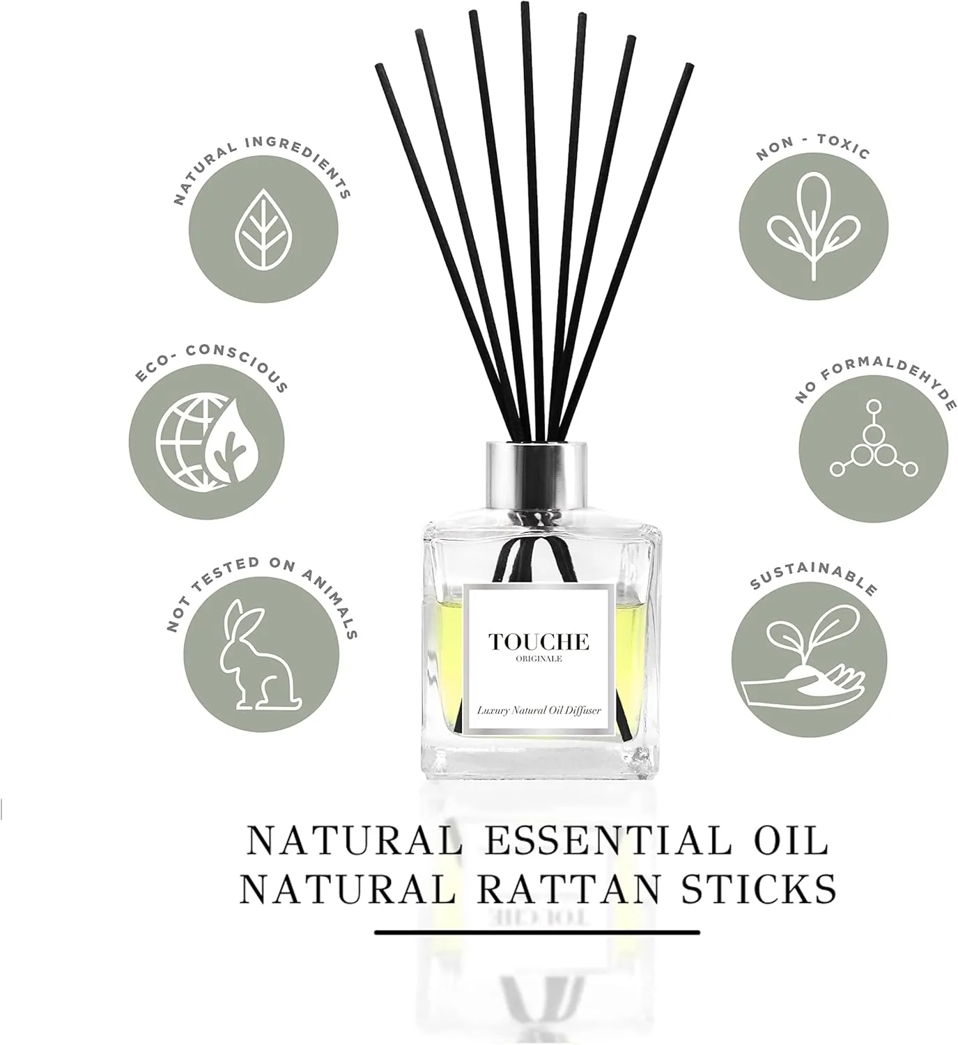 Touche Luxury Natural Reed Diffuser. Long Lasting Scented Home Fragrance. Natural Essential Oil Alcohol-Free. 4.75 OZ. Glass Bottle (Pink Champagne - Clear Bottle)