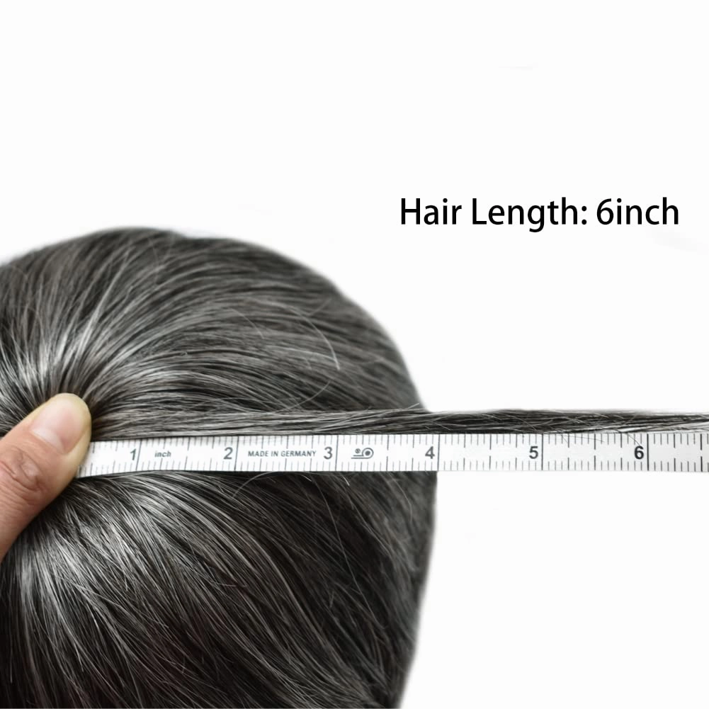 Toupee for Men Hair Replacement System Durable Fine Mono Base Mens Toupee French Lace Front Natural Hairline Men Hair Piece (7"X9" 120% density, #1B50 1B# OFF BLACK WITH 50% SYNTHETIC GREY)