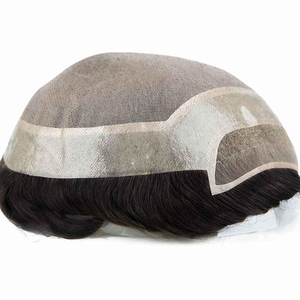 Toupee for Men Hair Replacement System Durable Fine Mono Base Mens Toupee French Lace Front Natural Hairline Men Hair Piece (7"X9" 120% density, #1B50 1B# OFF BLACK WITH 50% SYNTHETIC GREY)