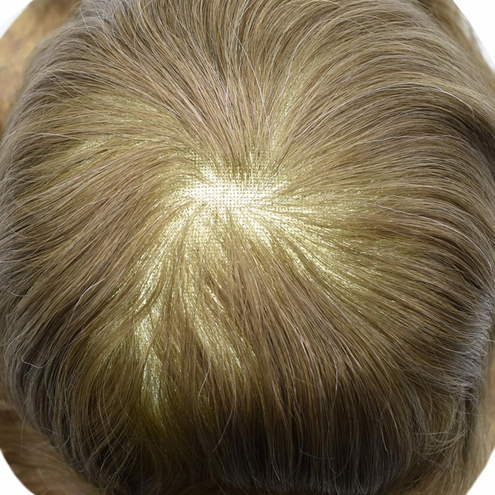 Toupee For Men Hair Replacement System Real Human Hair Piece For Men Swiss Lace Mens Toupee Hair System For Men 7x9 100% light to medium density#1720 17# DARK ASH BLONDE 20% GREY