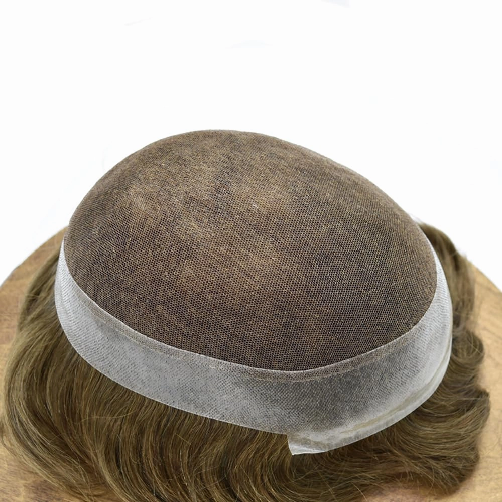 Toupee For Men Hair Replacement System Real Human Hair Piece For Men Swiss Lace Mens Toupee Hair System For Men 7x9 100% light to medium density#1720 17# DARK ASH BLONDE 20% GREY