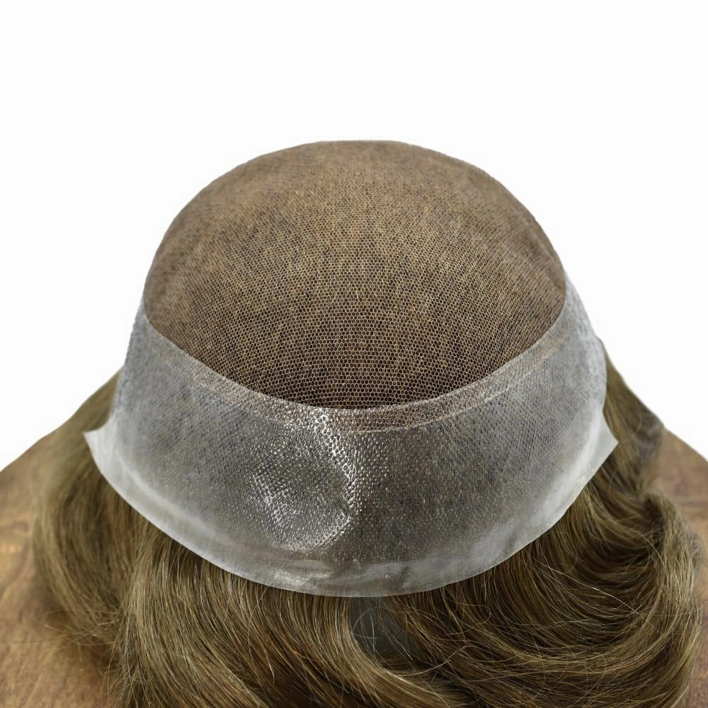 Toupee For Men Hair Replacement System Real Human Hair Piece For Men Swiss Lace Mens Toupee Hair System For Men 7x9 100% light to medium density#1720 17# DARK ASH BLONDE 20% GREY