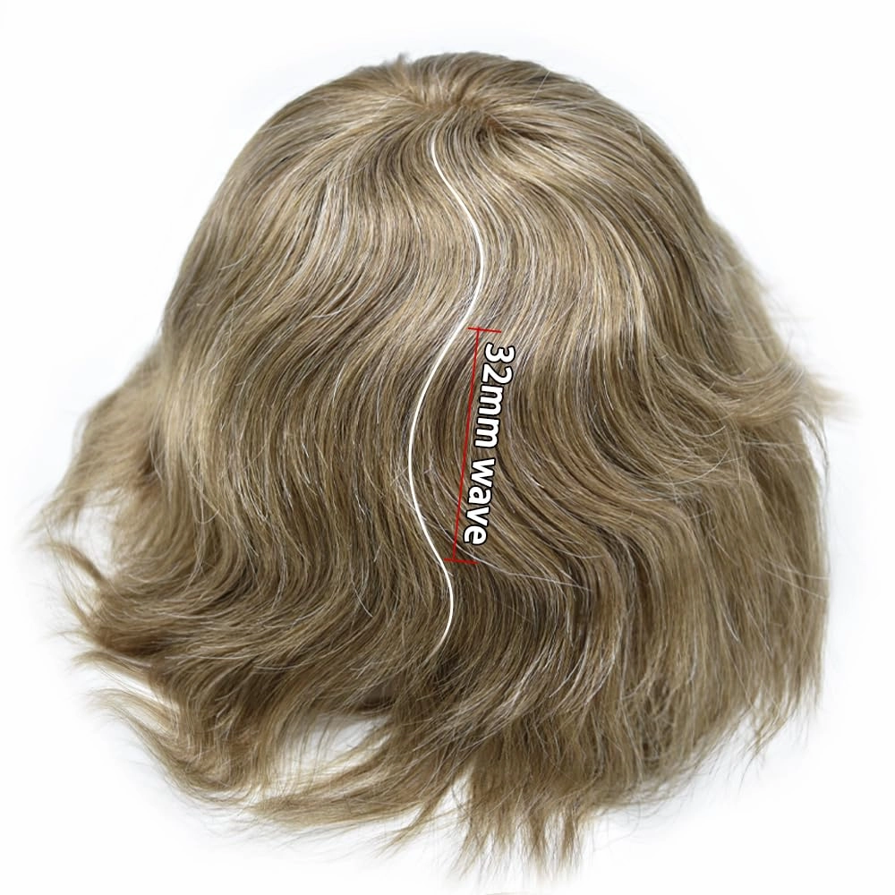 Toupee For Men Hair Replacement System Real Human Hair Piece For Men Swiss Lace Mens Toupee Hair System For Men 7x9 100% light to medium density#1720 17# DARK ASH BLONDE 20% GREY