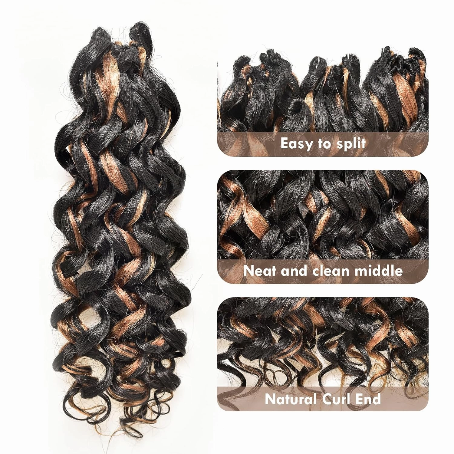 ToyoTress GoGo Curl Crochet Hair - 14 Inch 8 Packs Brown Highlight Beach Curl Crochet Hair, Short Curly Ocean Wave Water Wave Deep Twist Crochet Braids Synthetic Braiding Hair (14 Inch, P1B/30/27)