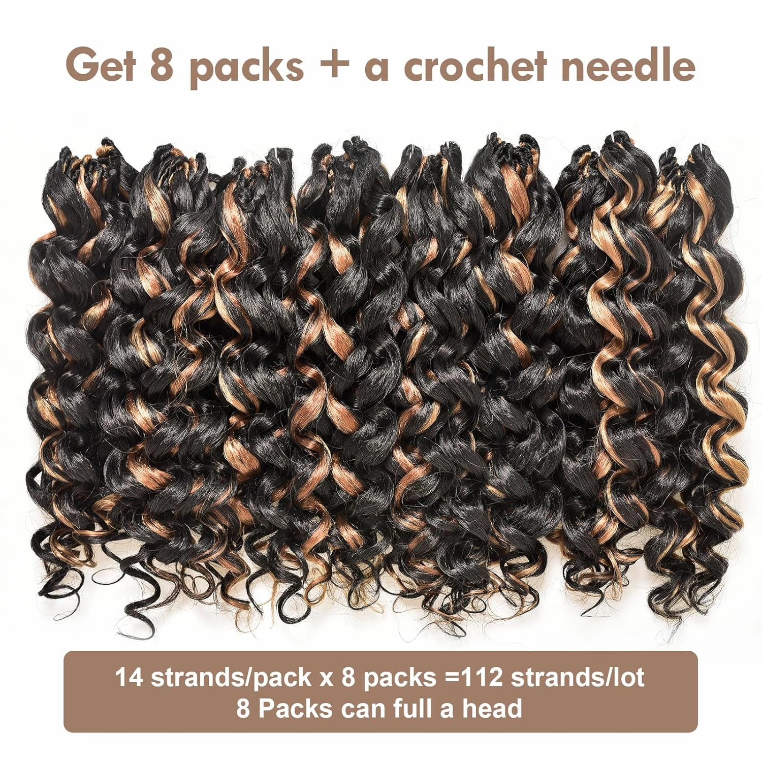 ToyoTress GoGo Curl Crochet Hair - 14 Inch 8 Packs Brown Highlight Beach Curl Crochet Hair, Short Curly Ocean Wave Water Wave Deep Twist Crochet Braids Synthetic Braiding Hair (14 Inch, P1B/30/27)