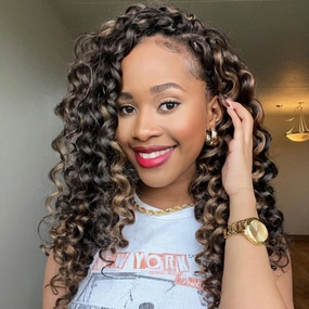 ToyoTress GoGo Curl Crochet Hair - 14 Inch 8 Packs Brown Highlight Beach Curl Crochet Hair, Short Curly Ocean Wave Water Wave Deep Twist Crochet Braids Synthetic Braiding Hair (14 Inch, P1B/30/27)