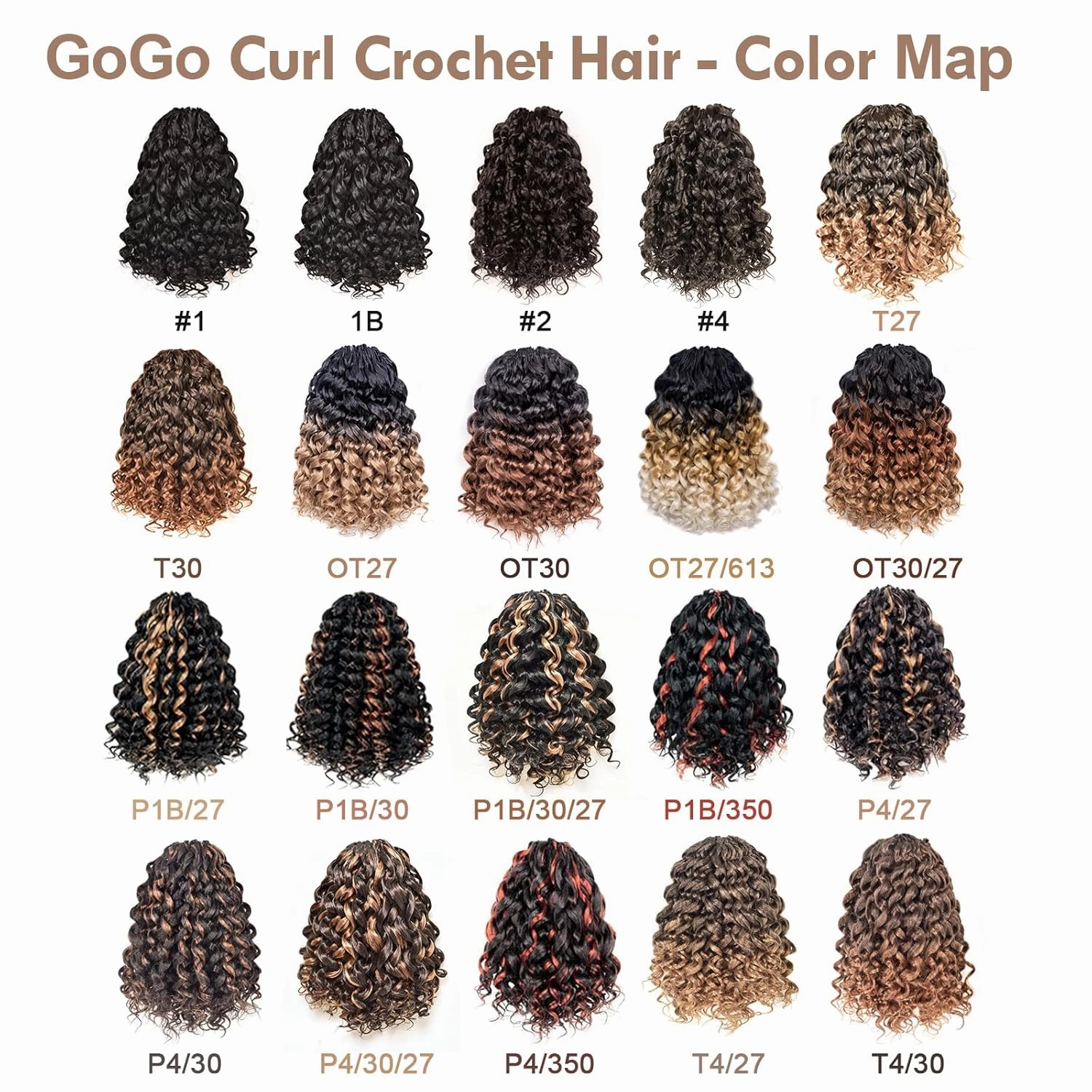 ToyoTress GoGo Curl Crochet Hair - 14 Inch 8 Packs Brown Highlight Beach Curl Crochet Hair, Short Curly Ocean Wave Water Wave Deep Twist Crochet Braids Synthetic Braiding Hair (14 Inch, P1B/30/27)