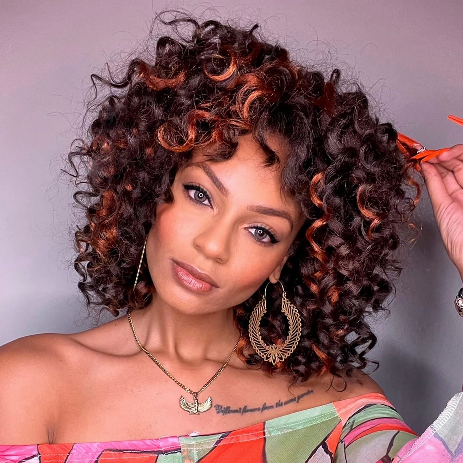 ToyoTress GoGo Curl Crochet Hair - 8 Inch 8 Packs Orange Highlight Beach Curl Crochet Hair, Short Curly Ocean Wave Water Wave Deep Twist Crochet Braids Synthetic Braiding Hair (8 Inch, P4/350)