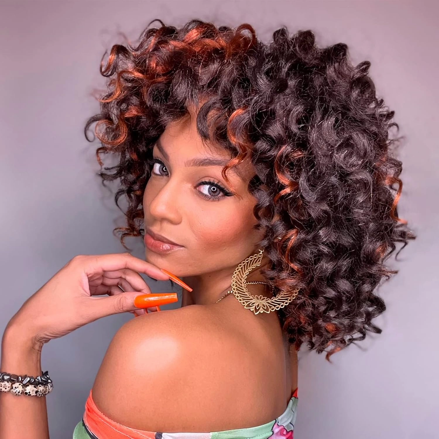 ToyoTress GoGo Curl Crochet Hair - 8 Inch 8 Packs Orange Highlight Beach Curl Crochet Hair, Short Curly Ocean Wave Water Wave Deep Twist Crochet Braids Synthetic Braiding Hair (8 Inch, P4/350)