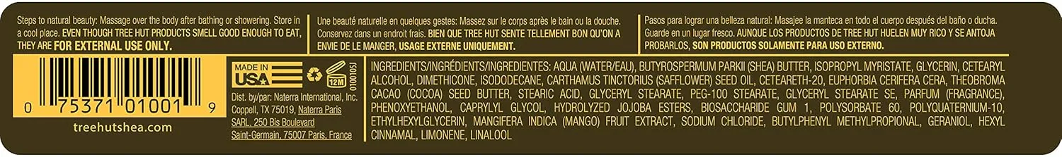 Tree Hut 24 Hour Intense Hydrating Shea Body Butter Tropical Mango, 7oz, Moisturizer with Pure Shea Butter for Nourishing Essential Body Care