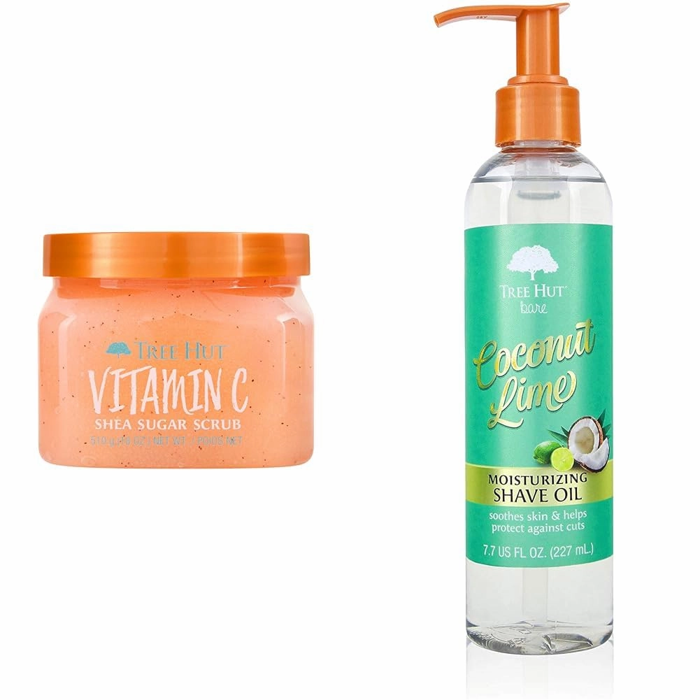 Tree Hut Vitamin C Shea Sugar Body Scrub and Coconut Lime Shave Oil Skincare Bundle, 18 oz Scrub and 7.7 oz Shave Oil