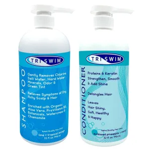 TRISWIM Hair Care Bundle with Swim Shampoo and Conditioner 32 Fl Oz Each | Repairs Chlorine-Damaged Hair, Enhances Natural Texture | Nourishing Pack of 2