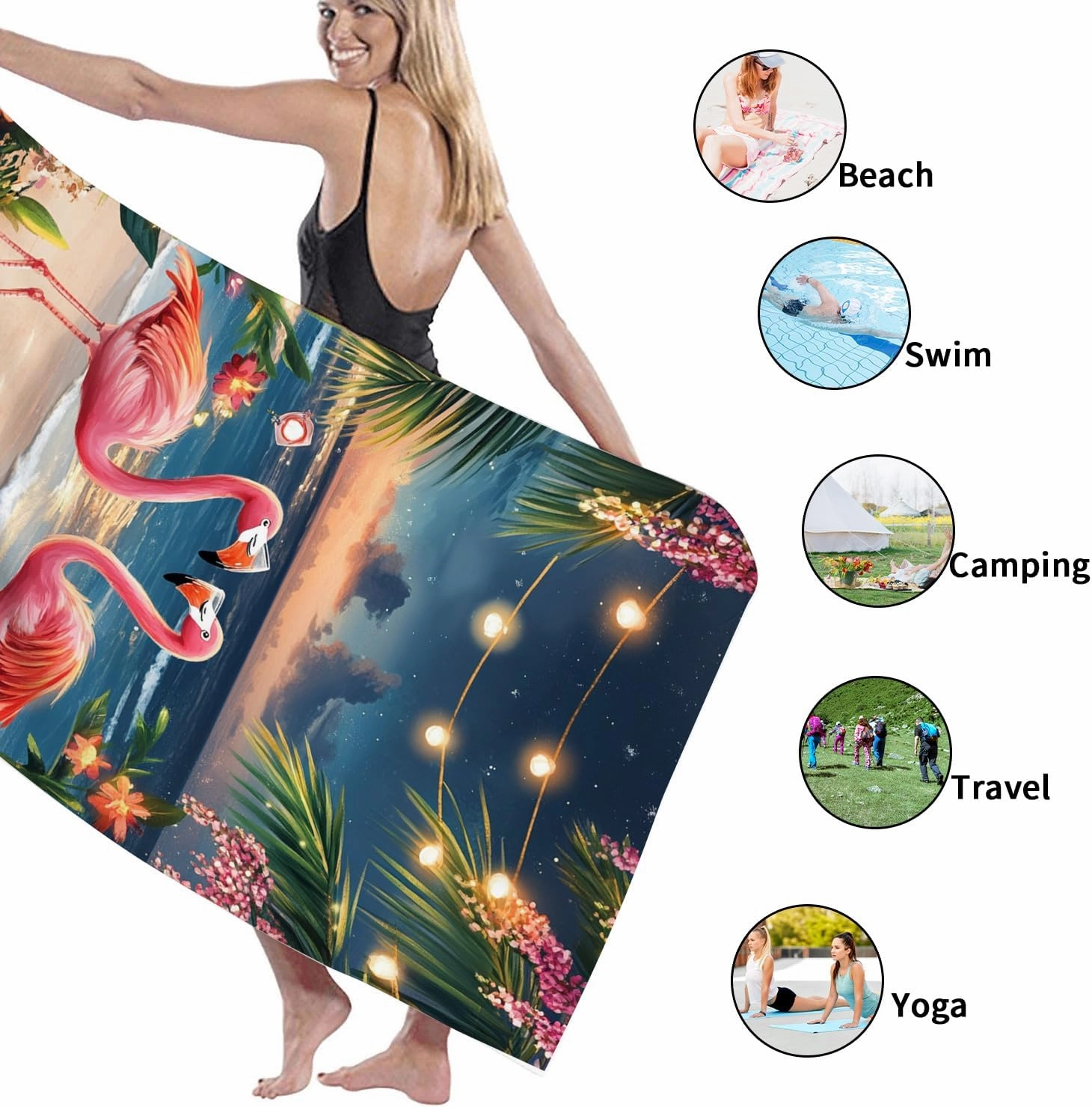 Tropical Tropical Bird Beach Towel Peach Summer Paradise Microfiber Quick Dry Soft Sand Free Oversized Lightweight Blanket, Beach Pool Picnic Essentials 62x31 Inch