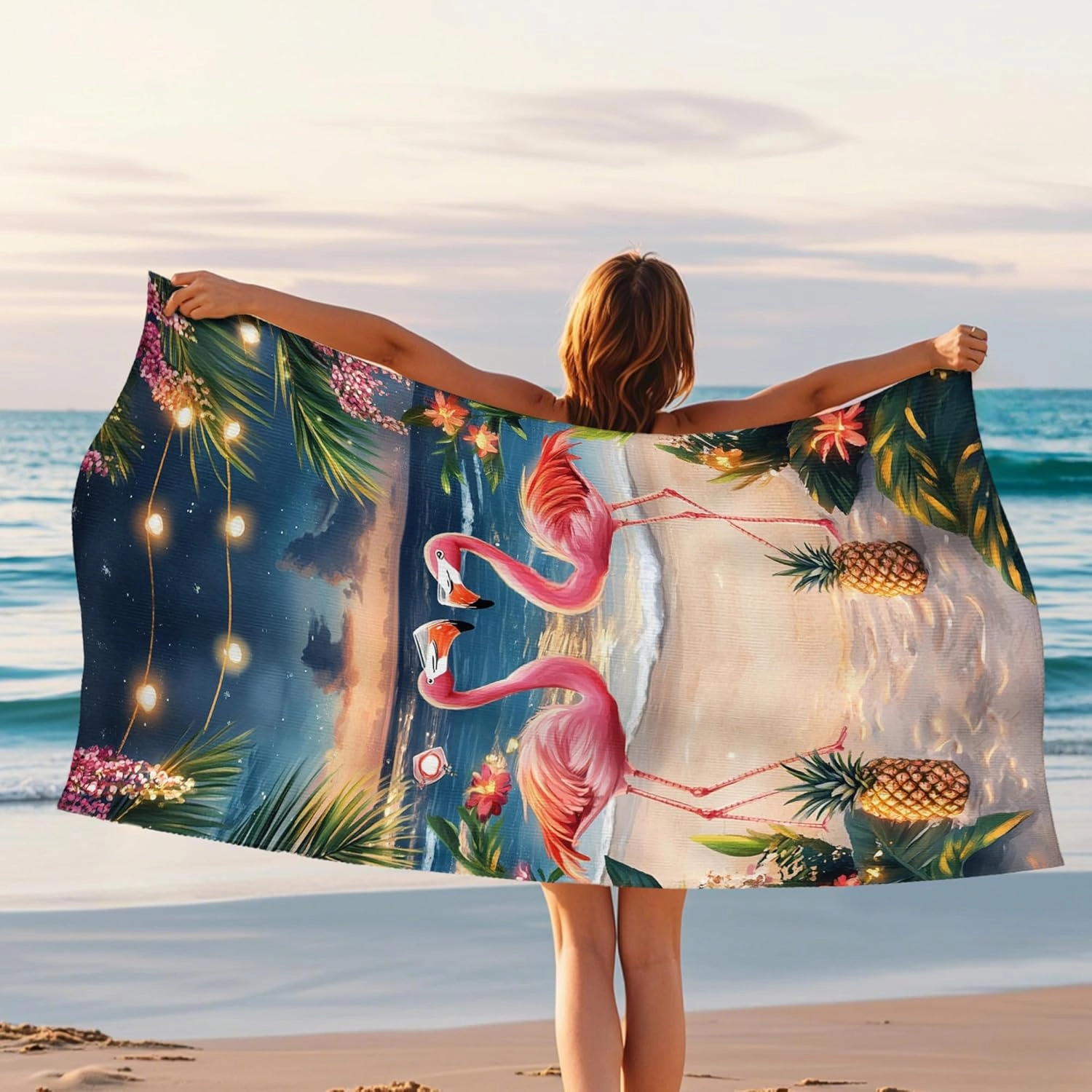 Tropical Tropical Bird Beach Towel Peach Summer Paradise Microfiber Quick Dry Soft Sand Free Oversized Lightweight Blanket, Beach Pool Picnic Essentials 62x31 Inch