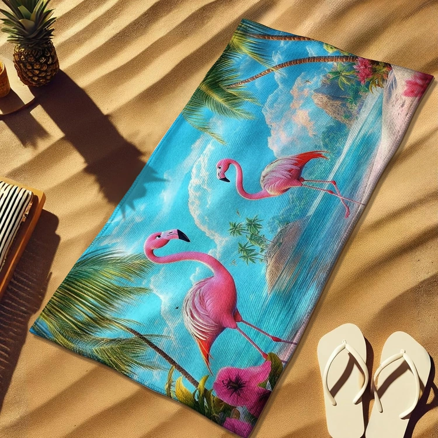 Tropical Tropical Bird Microfiber Beach Towel Peach Sunset Print Sand Free Quick Dry Absorbent Lightweight Beach Blanket, Perfect for Vacation Travel Pool Picnic Essentials 62x31 Inch