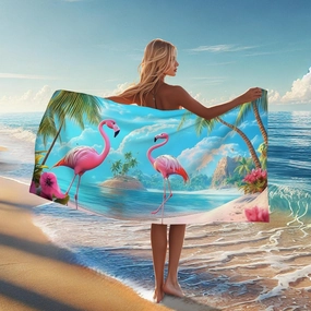 Tropical Tropical Bird Microfiber Beach Towel Peach Sunset Print Sand Free Quick Dry Absorbent Lightweight Beach Blanket, Perfect for Vacation Travel Pool Picnic Essentials 62x31 Inch