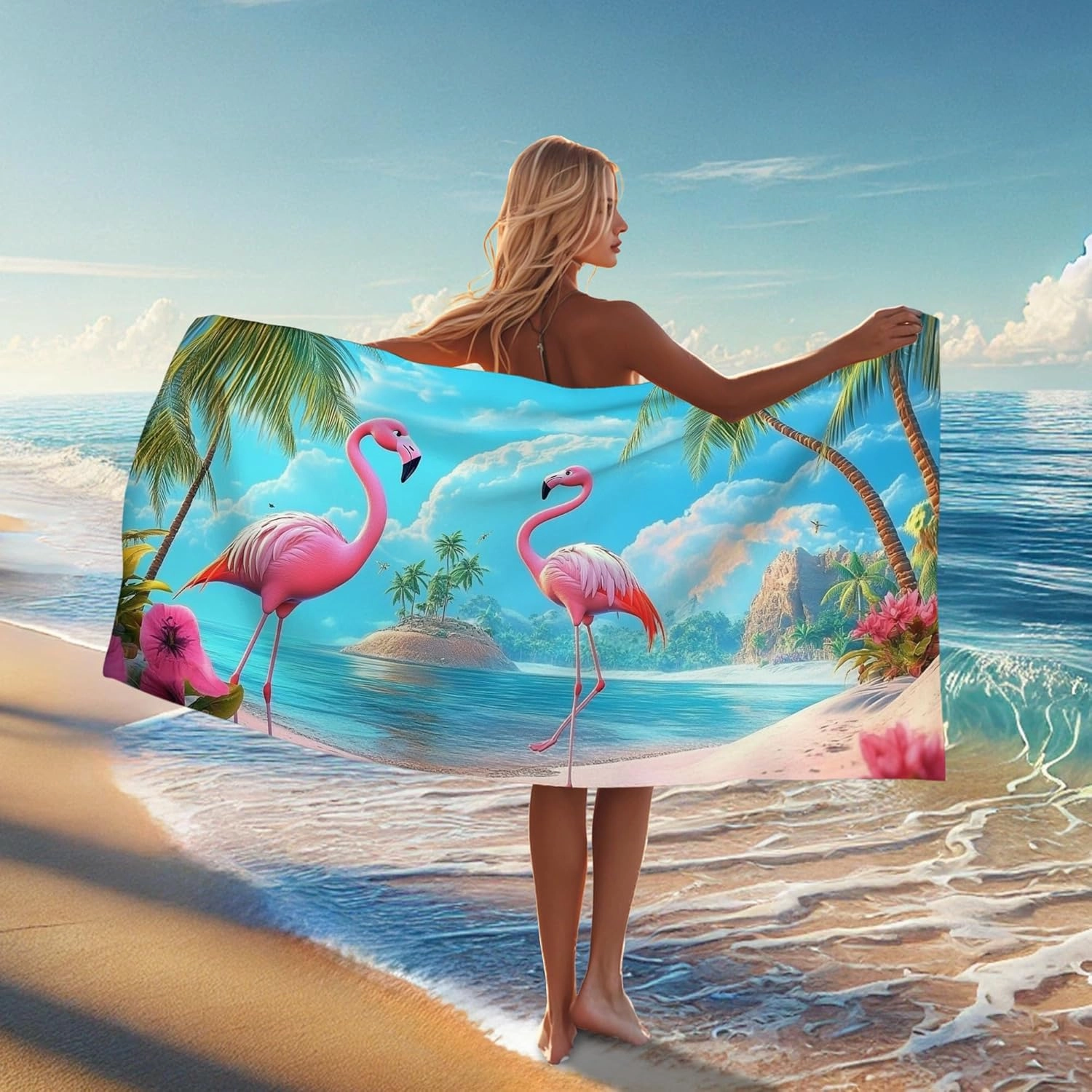 Tropical Tropical Bird Microfiber Beach Towel Peach Sunset Print Sand Free Quick Dry Absorbent Lightweight Beach Blanket, Perfect for Vacation Travel Pool Picnic Essentials 62x31 Inch