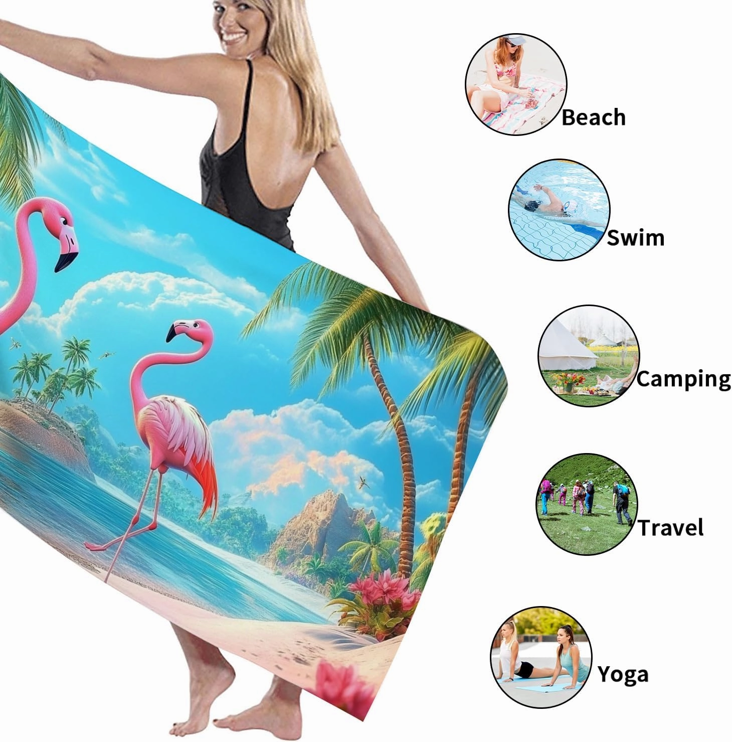 Tropical Tropical Bird Microfiber Beach Towel Peach Sunset Print Sand Free Quick Dry Absorbent Lightweight Beach Blanket, Perfect for Vacation Travel Pool Picnic Essentials 62x31 Inch