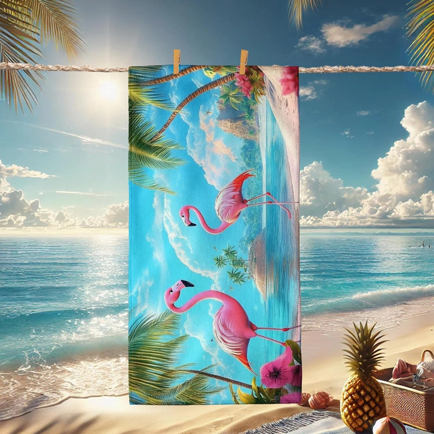 Tropical Tropical Bird Microfiber Beach Towel Peach Sunset Print Sand Free Quick Dry Absorbent Lightweight Beach Blanket, Perfect for Vacation Travel Pool Picnic Essentials 62x31 Inch