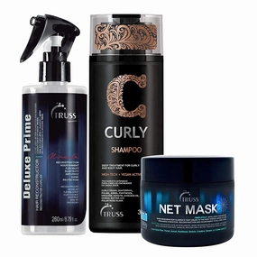 TRUSS Curly Shampoo Bundle with Deluxe Prime Hair Treatment and Net Mask