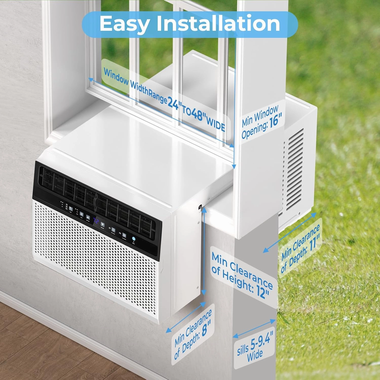 U-Shaped Air Conditioner Window Unit, 10000BTU Window AC Unit Cools up to 450 Sq. Ft, 6 Modes, Saddle Window AC Units with Full Window View, Energy Saving, Installation Kit Included, CEER11