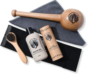 Ultimate Softball Gloves Break in Kit - Includes Soft Ball Sized Mallet, Glove Oil, Mitt Conditioner, Wrap, Brush, and Microfiber Cloth - Designed Specifically for Softballs - Made in USA