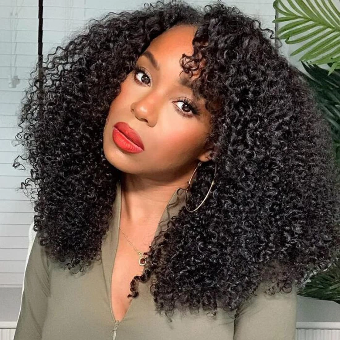UNICE Kinky Curly V Part Wigs Upgrade U Part Wigs Human Hair 150% Density for Women, No Leave Out Glueless Wig Brazilian Virgin Hair Beginner Friendly Wig No Glue No sew in 16inch