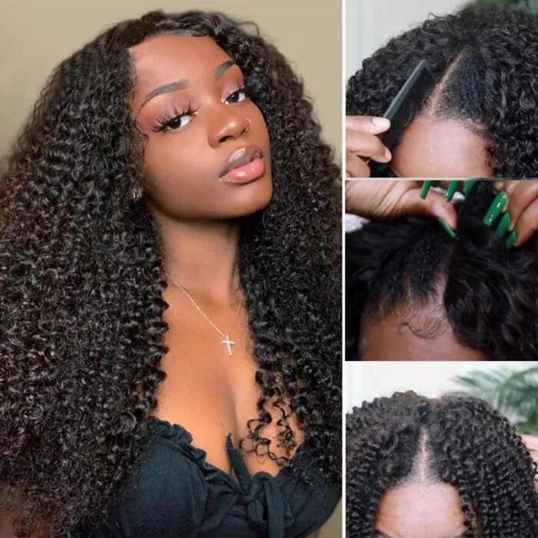 UNICE Kinky Curly V Part Wigs Upgrade U Part Wigs Human Hair 150% Density for Women, No Leave Out Glueless Wig Brazilian Virgin Hair Beginner Friendly Wig No Glue No sew in 16inch