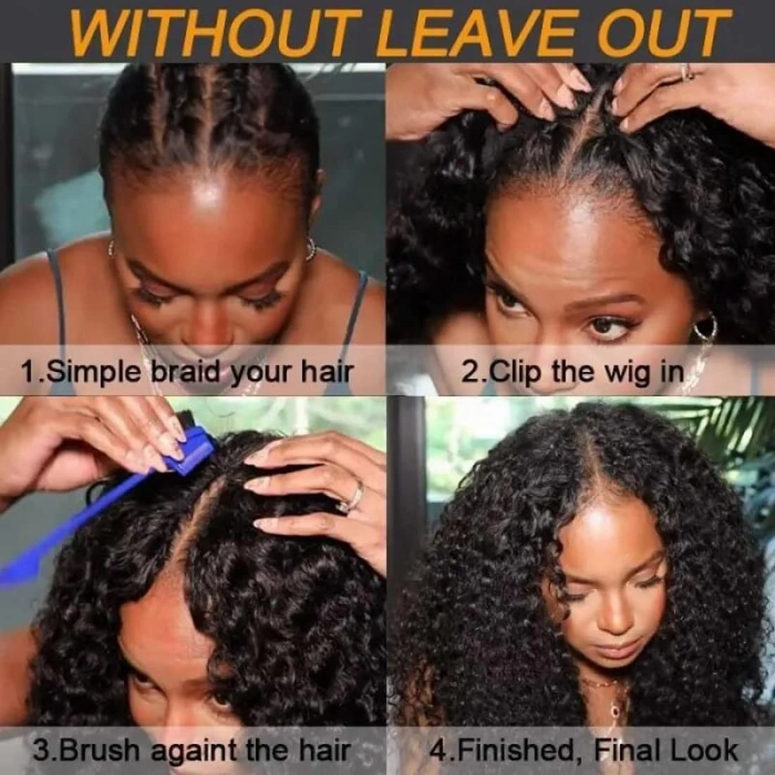 UNICE Kinky Curly V Part Wigs Upgrade U Part Wigs Human Hair 150% Density for Women, No Leave Out Glueless Wig Brazilian Virgin Hair Beginner Friendly Wig No Glue No sew in 16inch