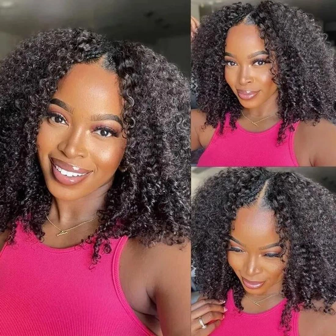 UNICE Kinky Curly V Part Wigs Upgrade U Part Wigs Human Hair 150% Density for Women, No Leave Out Glueless Wig Brazilian Virgin Hair Beginner Friendly Wig No Glue No sew in 16inch