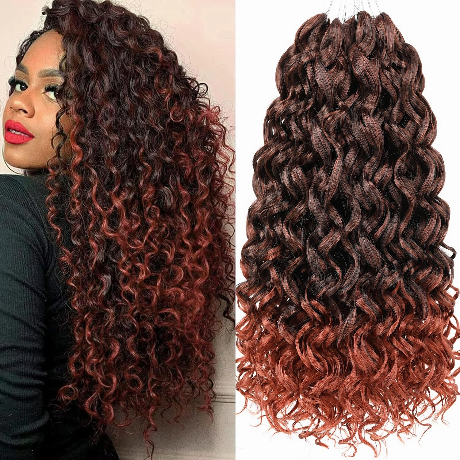 Unionbeauty 8 Pack GoGo Curl Beach Curl Deep Twist Curly Crochet Hair - Ocean Wave 18 Inch Synthetic Hair Extension with Ombre Ginger Color for Black Women - T350#