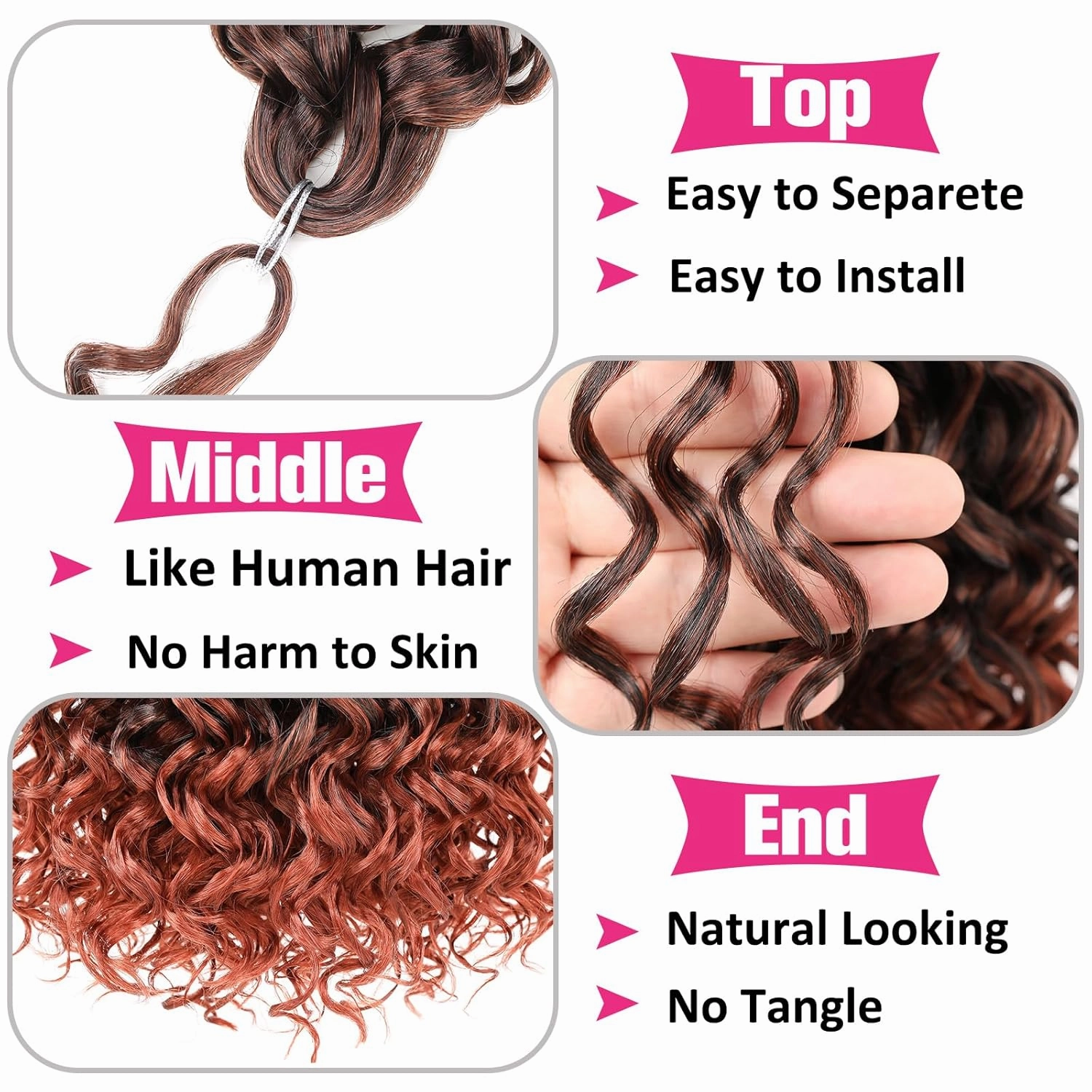 Unionbeauty 8 Pack GoGo Curl Beach Curl Deep Twist Curly Crochet Hair - Ocean Wave 18 Inch Synthetic Hair Extension with Ombre Ginger Color for Black Women - T350#
