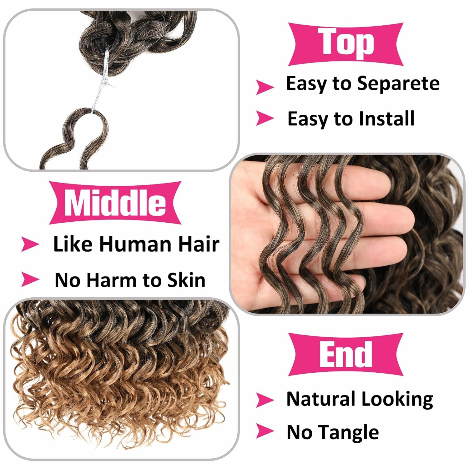 Unionbeauty 8 Pack GoGo Curl Crochet Hair - 18 Inch Water Wave Synthetic Curly Braiding Hair Extension for Black Women - Beach Curl, Deep Twist, Bohemian Crochet Braids