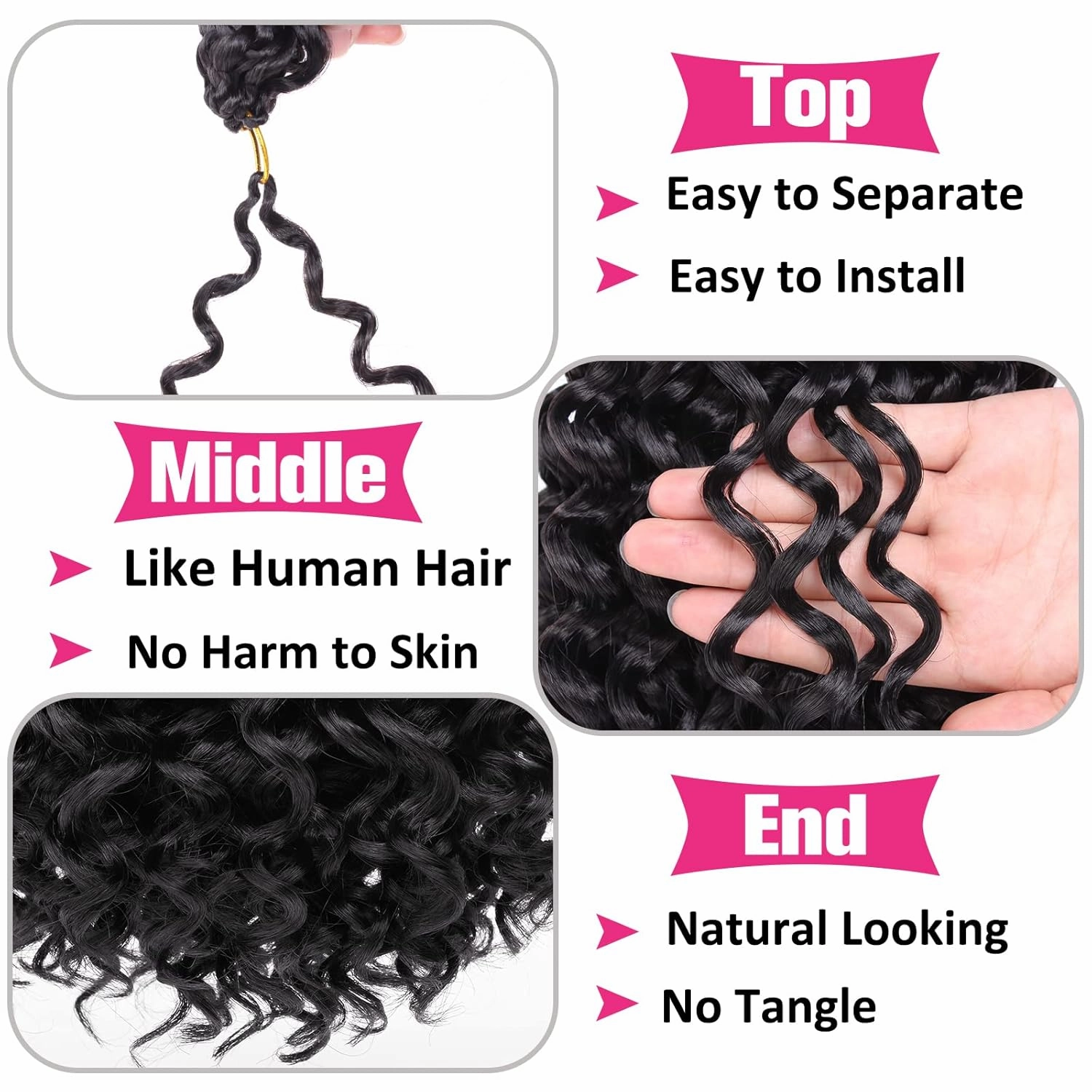 Unionbeauty 8 Pack GoGo Curl Water Wave Crochet Hair - 18 Inch Beach Curl Deep Wave Synthetic Curly Braiding Hair Extension 1B#