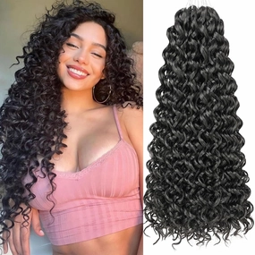 Unionbeauty 8 Pack GoGo Curl Water Wave Crochet Hair - 18 Inch Beach Curl Deep Wave Synthetic Curly Braiding Hair Extension 1B#