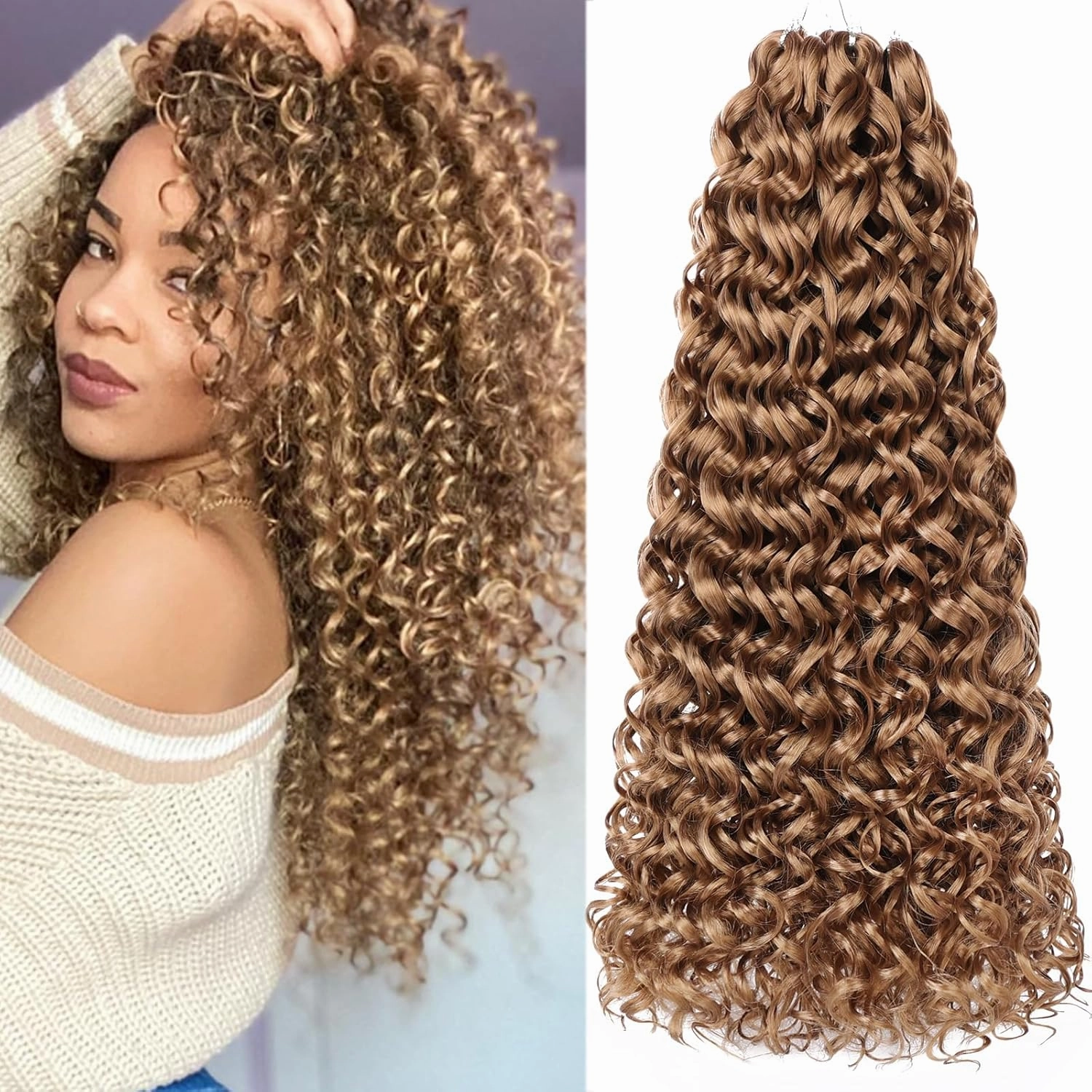 Unionbeauty GoGo Curl Crochet Hair 18 Inch Ocean Wave 8 Packs Water Wave Bohemian Beach Curl Braids Synthetic Curly Braiding Hair for Woman 27#
