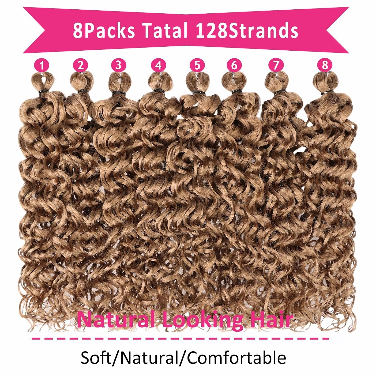 Unionbeauty GoGo Curl Crochet Hair 18 Inch Ocean Wave 8 Packs Water Wave Bohemian Beach Curl Braids Synthetic Curly Braiding Hair for Woman 27#