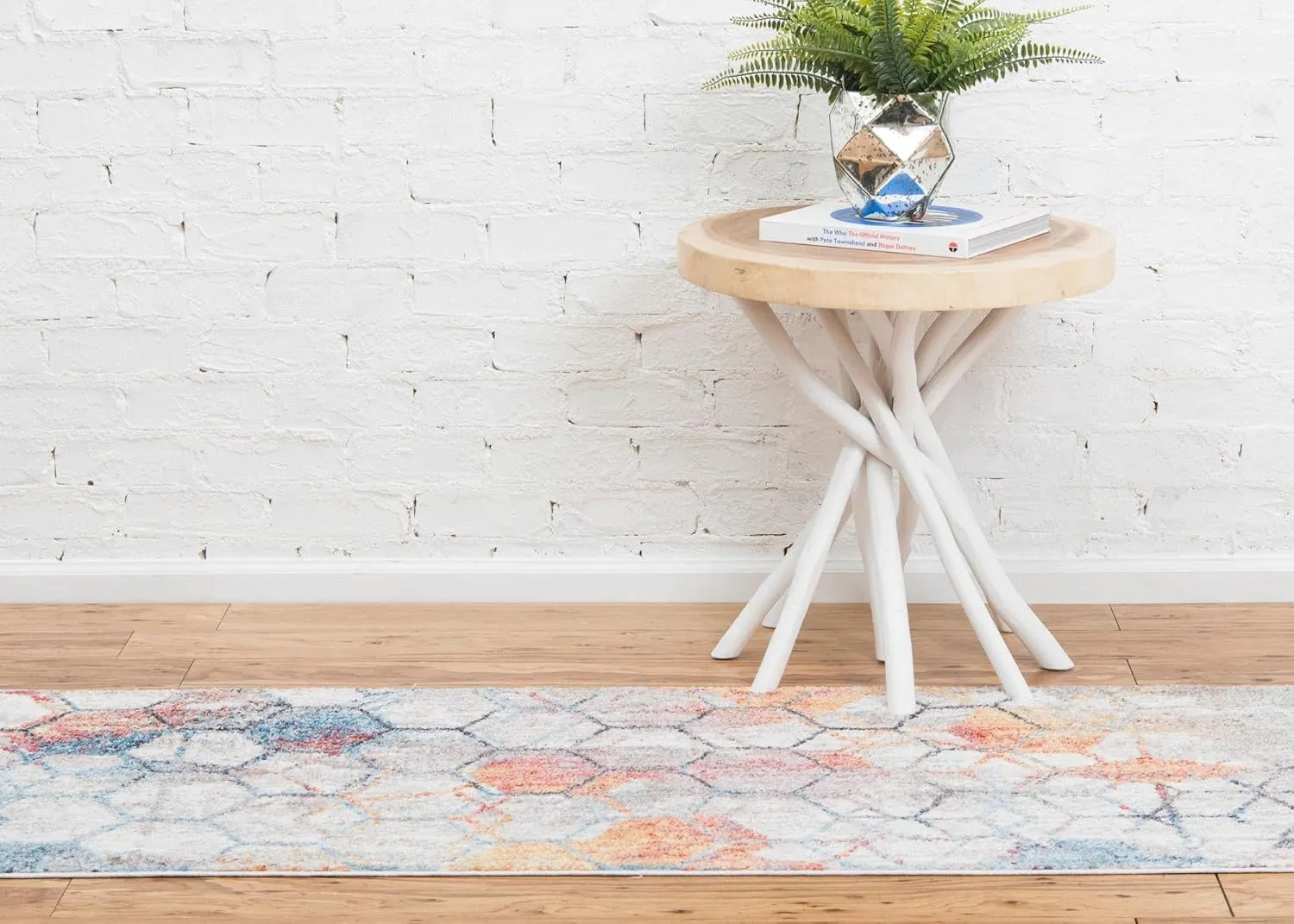 Unique Loom Rainbow Collection Geometric Abstract Trellis Modern Watercolor White Runner Rug (2' 0 x 6' 0)