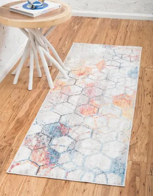 Unique Loom Rainbow Collection Geometric Abstract Trellis Modern Watercolor White Runner Rug (2' 0 x 6' 0)